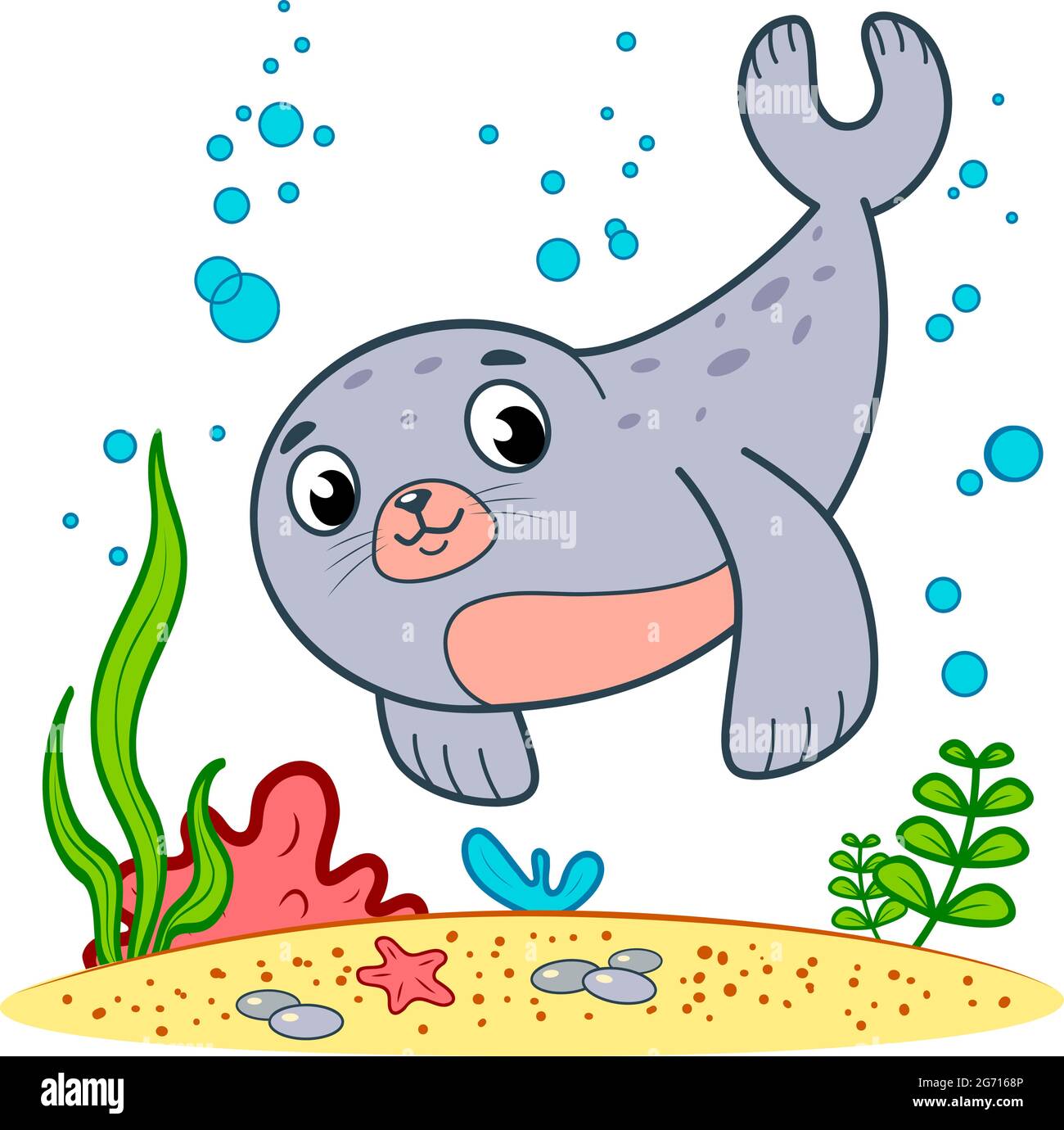 Cute Seal underwater cartoon. Seal clipart vector illustration Stock