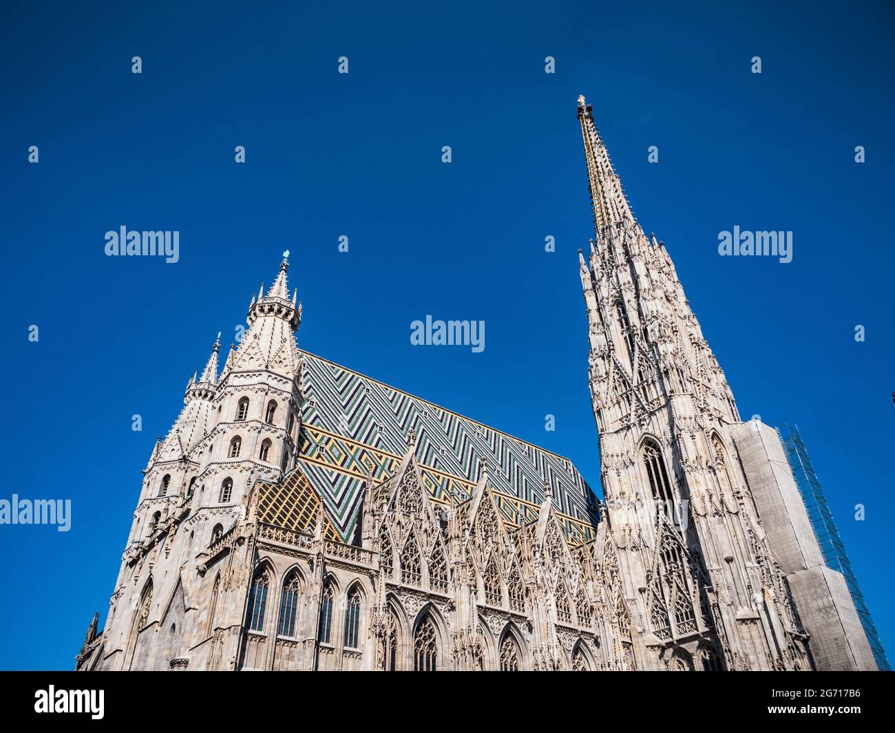 Saint Stephens Cathedral or Stephansdom in Vienna, Austria, a Gothic Church with Roof and Spire Stock Photo