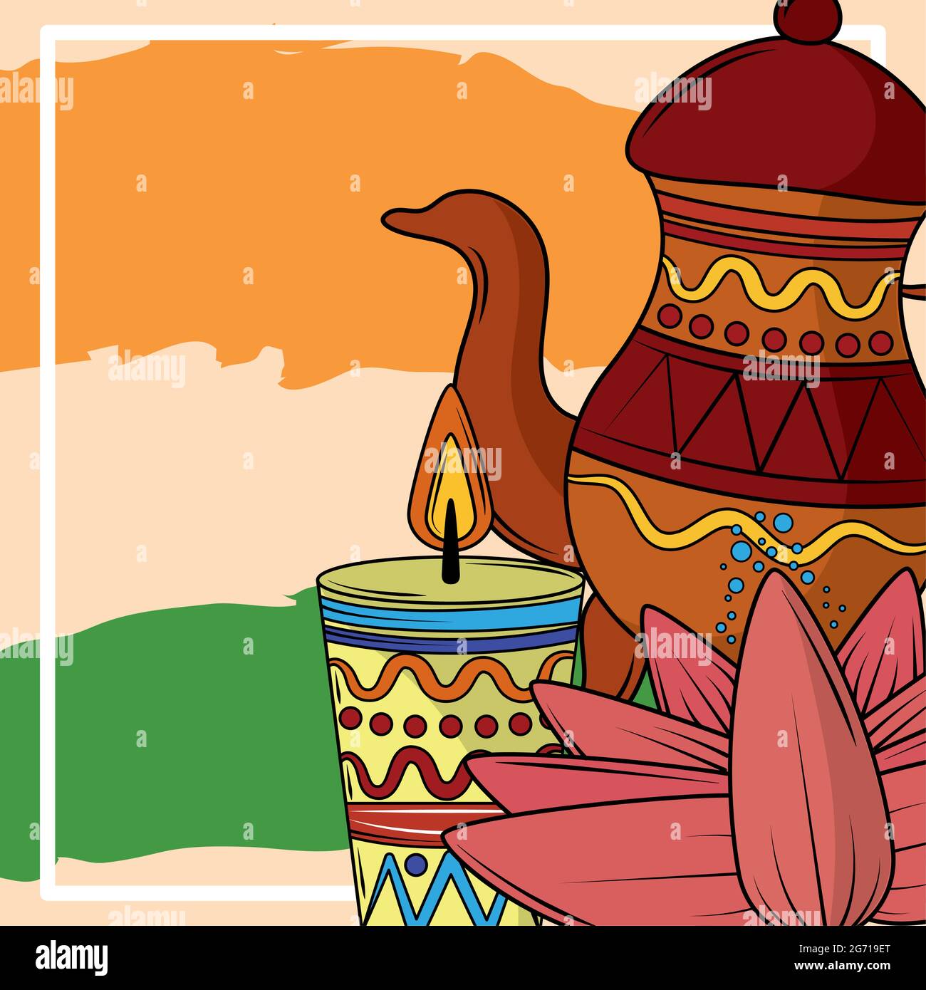 teapot candle india flag Stock Vector