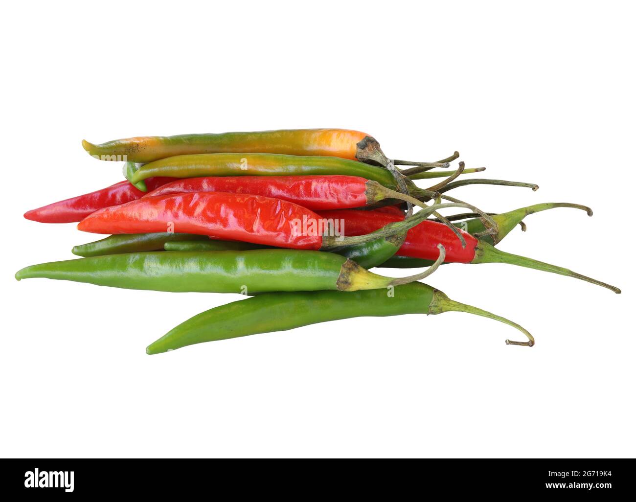 green and red hot pepper isolated on a white background. Pepper Clipping Pathc Stock Photo