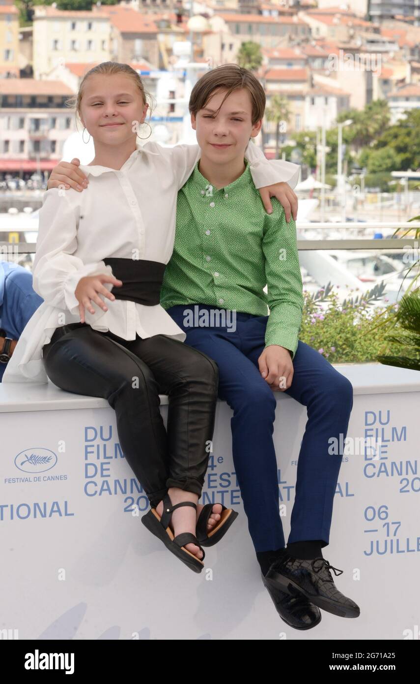 July 8, 2021, CANNES, France: CANNES, FRANCE - JULY 08: Maya Vanderbeque and Gunter Duret attend the ''Un Monde (A World)'' photocall during the 74th annual Cannes Film Festival on July 08, 2021 in Cannes, France. (Credit Image: © Frederick InjimbertZUMA Wire) Stock Photo