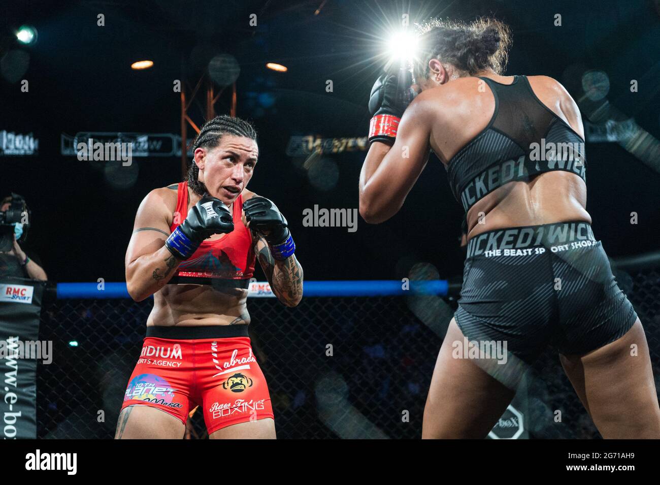 Paris, France. 09th July, 2021. French New Caledonian woman MMA fighter  Stephanie Ielo Page (R.) fights against French Polynesian Flore Hani in the  under 57kgs category of the first edition of the