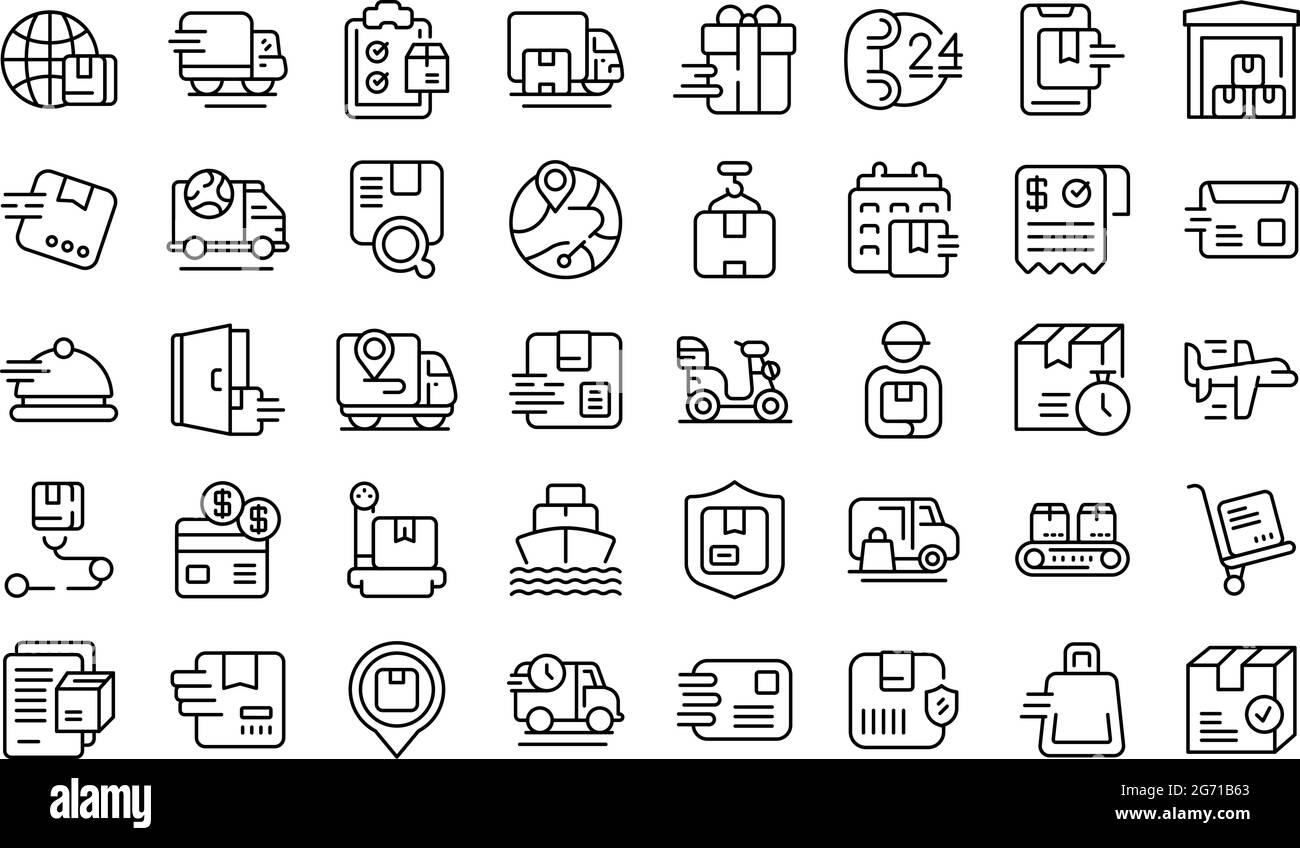 Fast shipping icons set outline vector. Car business. Cargo courier ...
