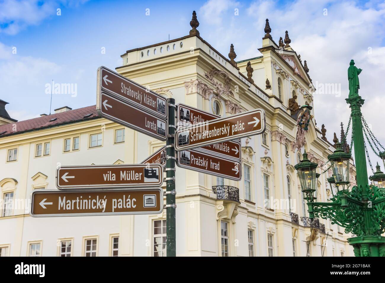 Tourist sign in front of the Archbishop Palace in Prague, Czech Republic Stock Photo
