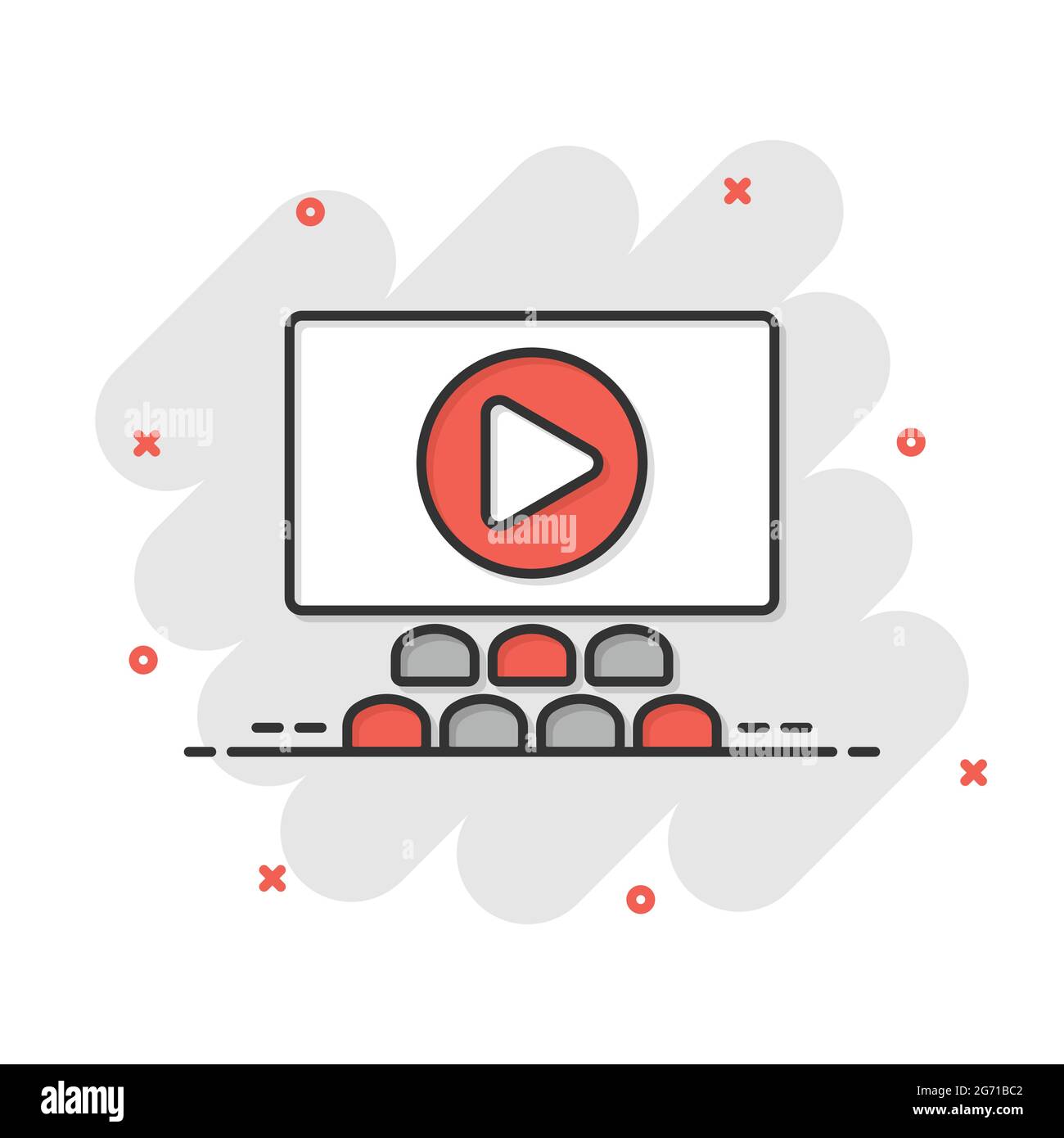 Film icon in comic style. Movie cartoon vector illustration on white