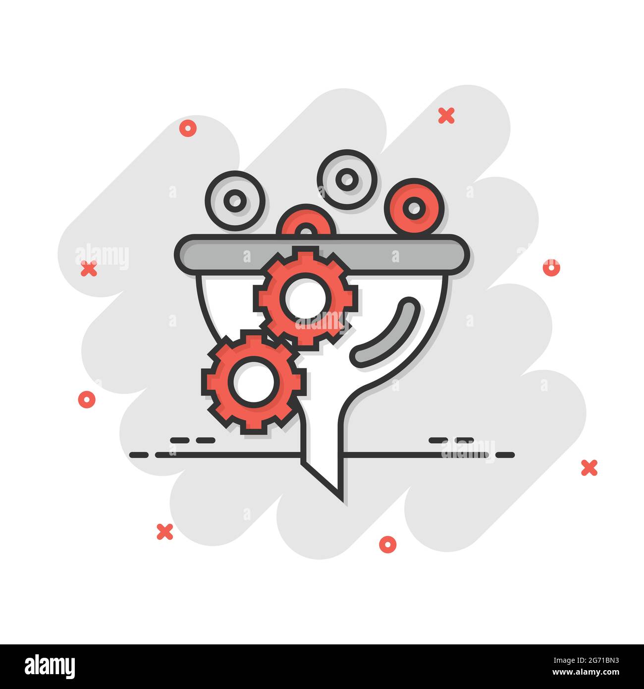 Filter icon in comic style. Funnel cartoon vector illustration on white