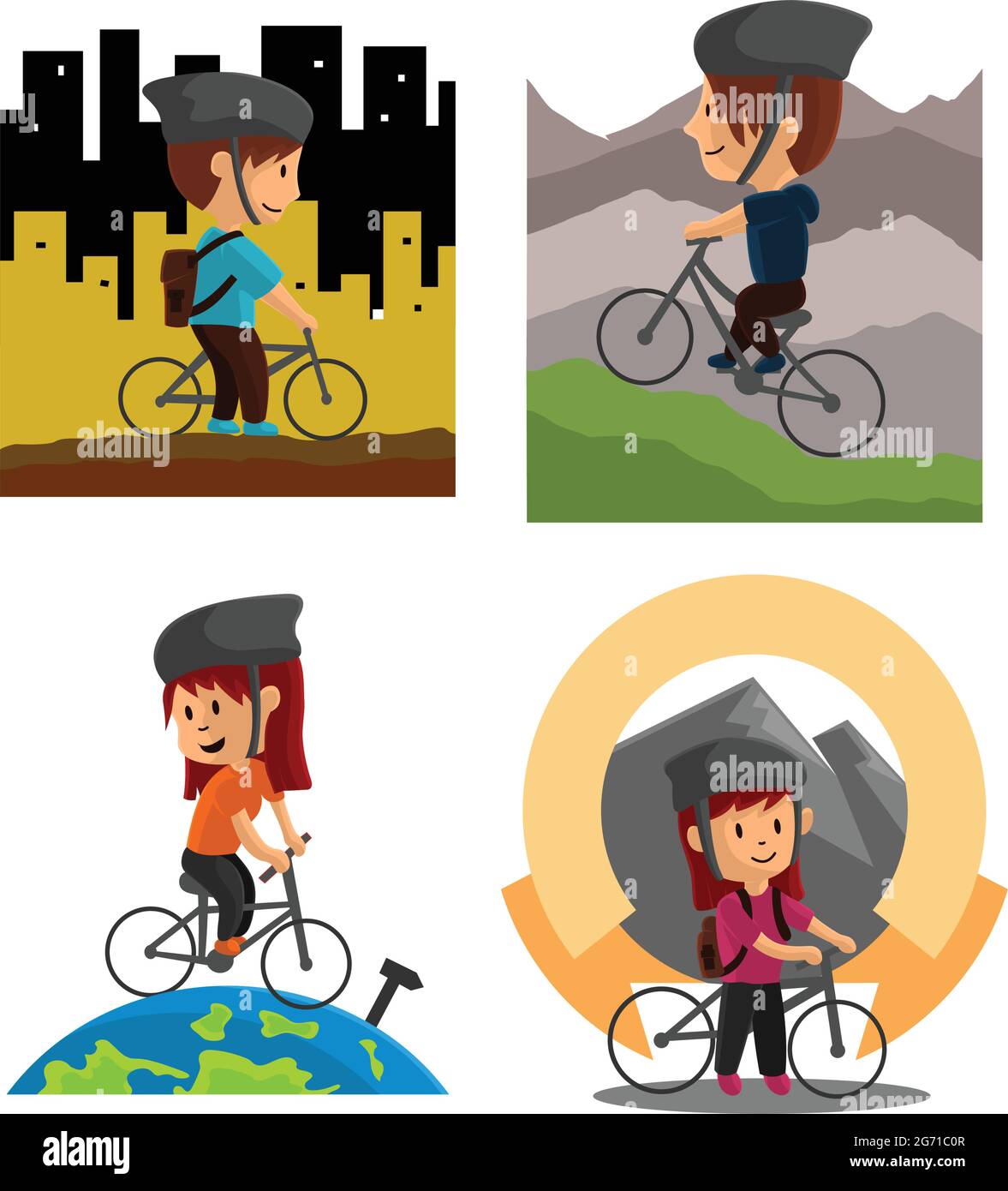 World Bicycle Day Character Design Illustration Set Stock Vector