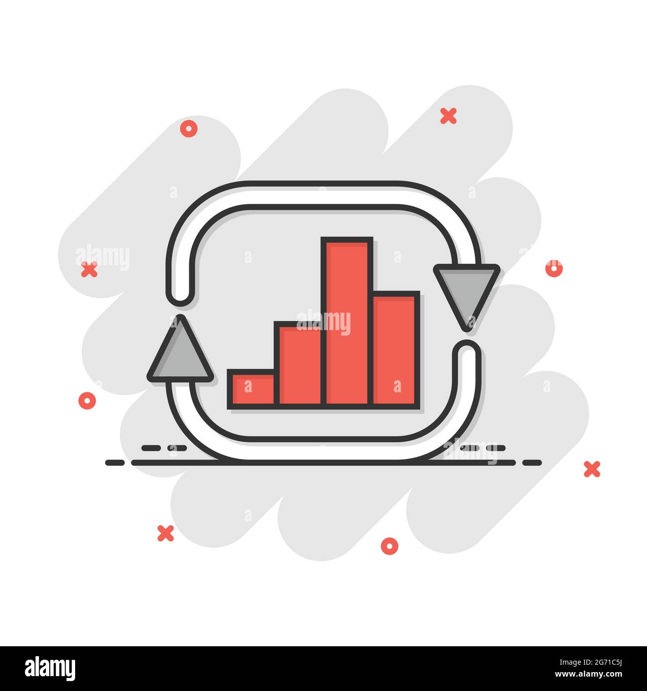 Growing bar graph icon in comic style. Increase arrow cartoon vector ...