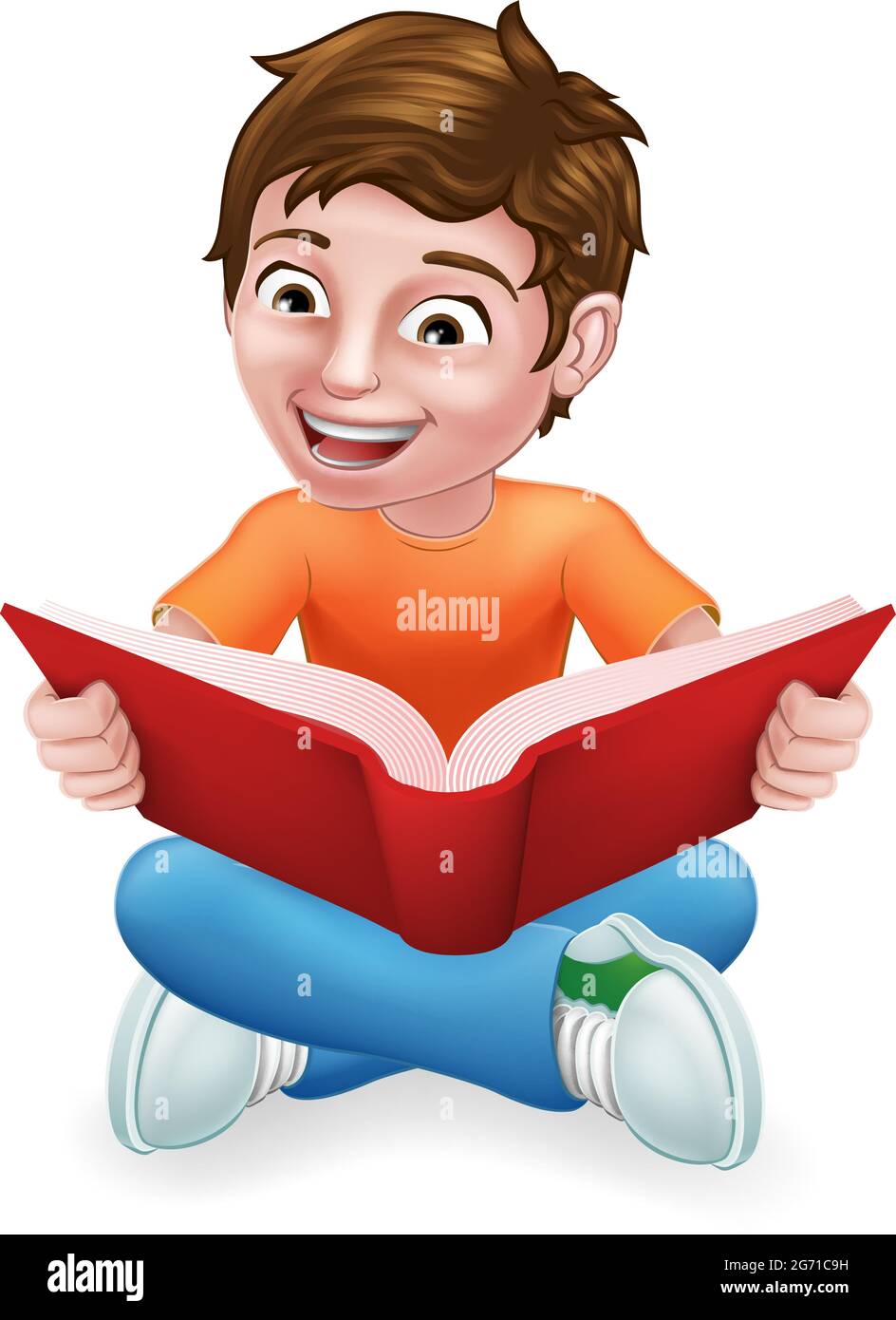 Boy Child Kid Cartoon Character Reading A Book Stock Vector Image And Art