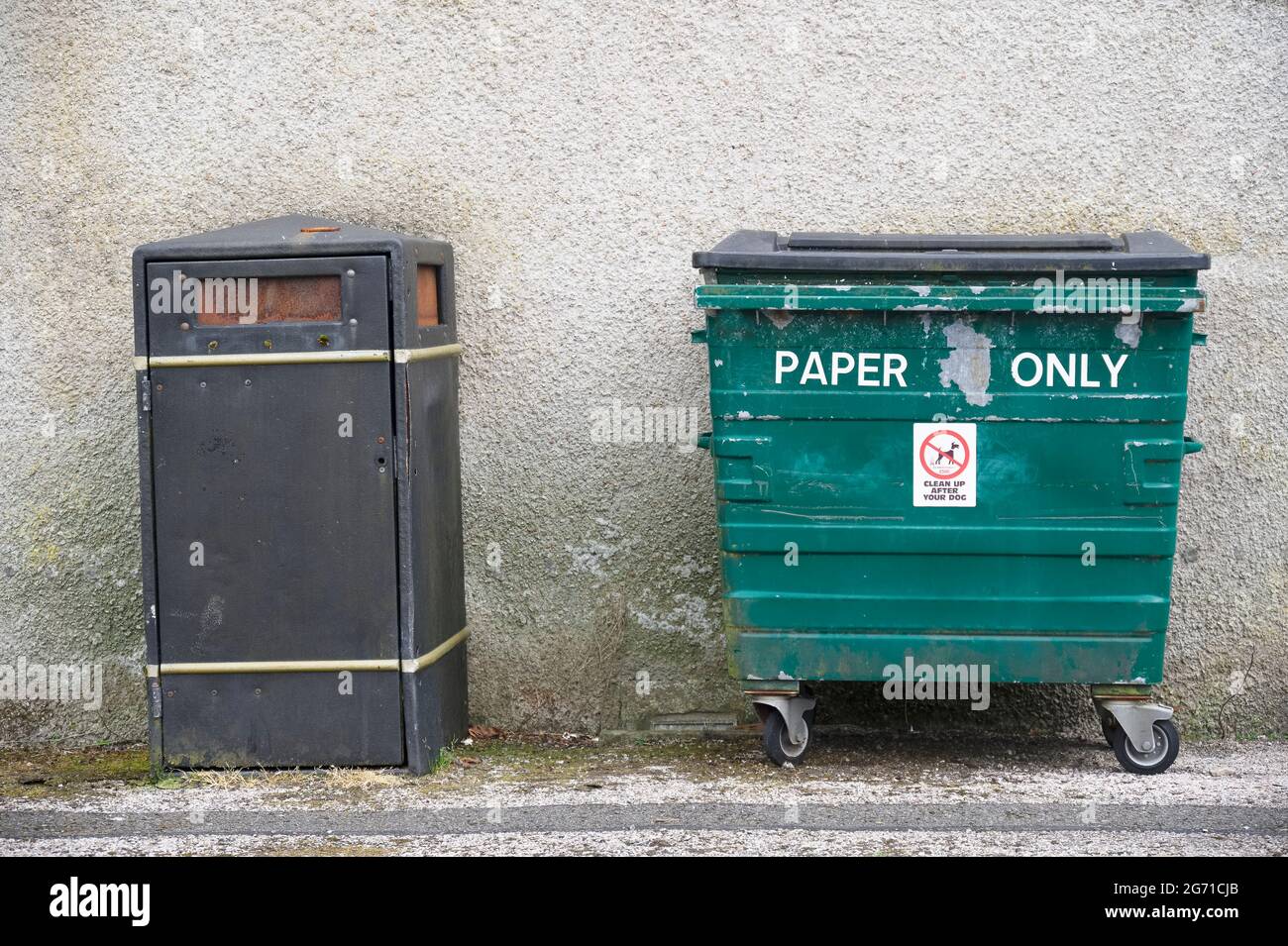 Recycling paper only bin and and general waste bin Stock Photo Alamy