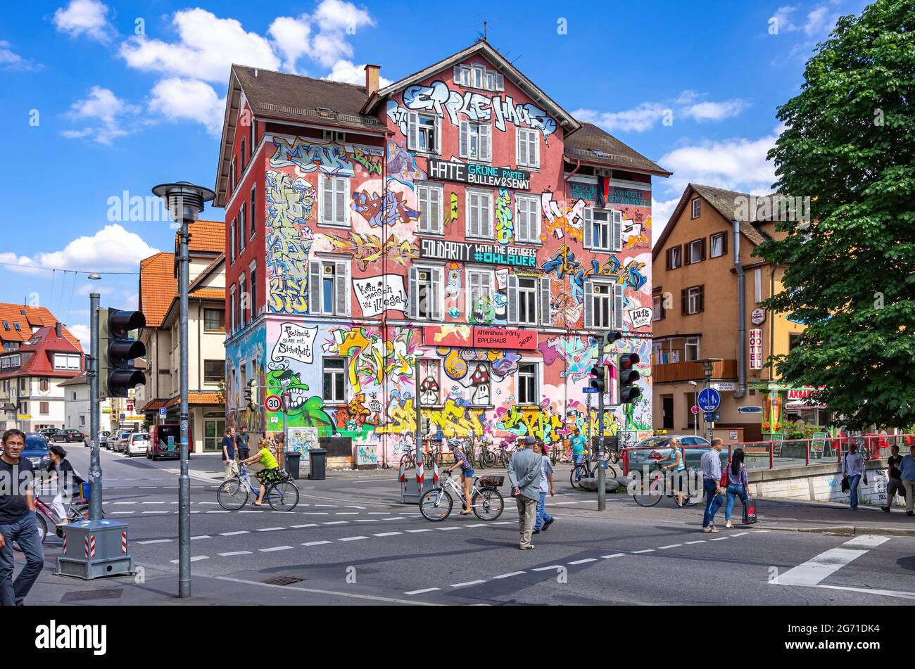 Tübingen, Baden-Württemberg, Germany: So-called Epplehaus, a notorious and self-governing youth center and former squat. Stock Photo