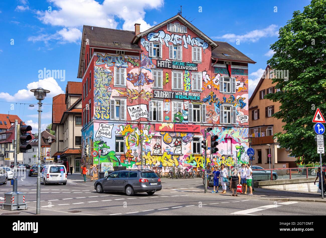 Tübingen, Baden-Württemberg, Germany: So-called Epplehaus, a notorious and self-governing youth center and former squat. Stock Photo