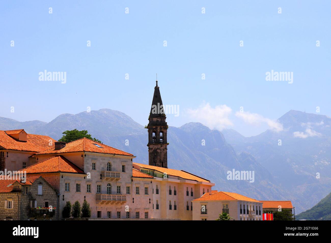 Old Historic buildings and towers in Perast, Montenegro. A beautiful