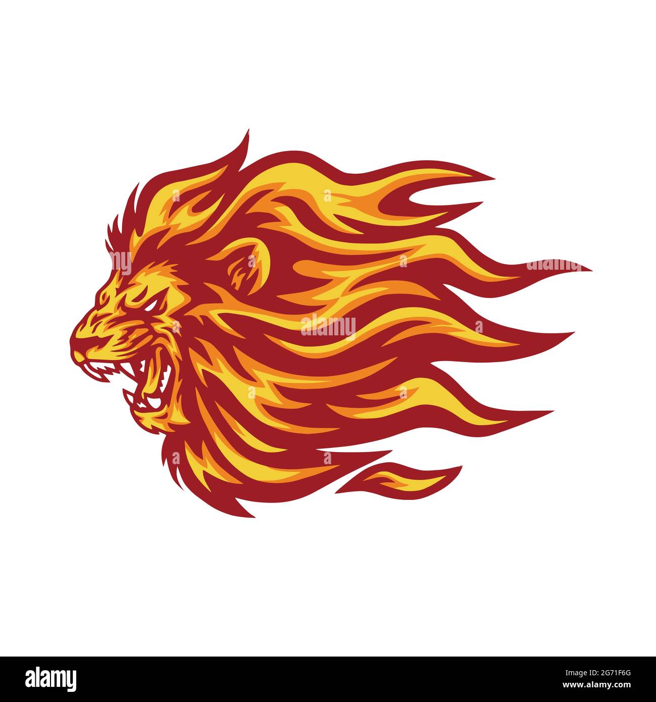 Roaring Lion Flaming Fire Logo Vector Illustration Stock Vector