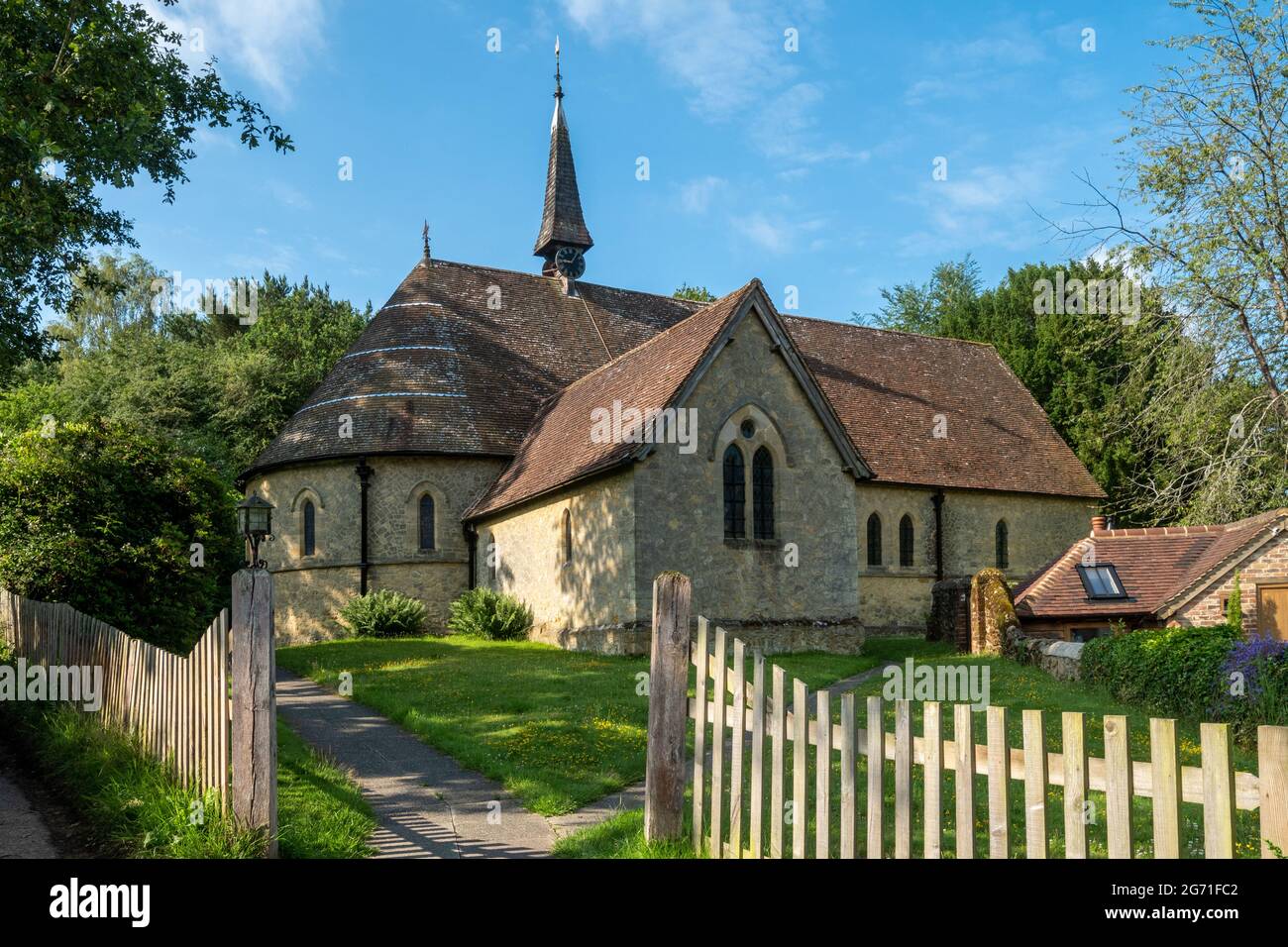 St Marks Church in Peaslake, a pretty village in the Surrey Hills AONB, England, UK Stock Photo