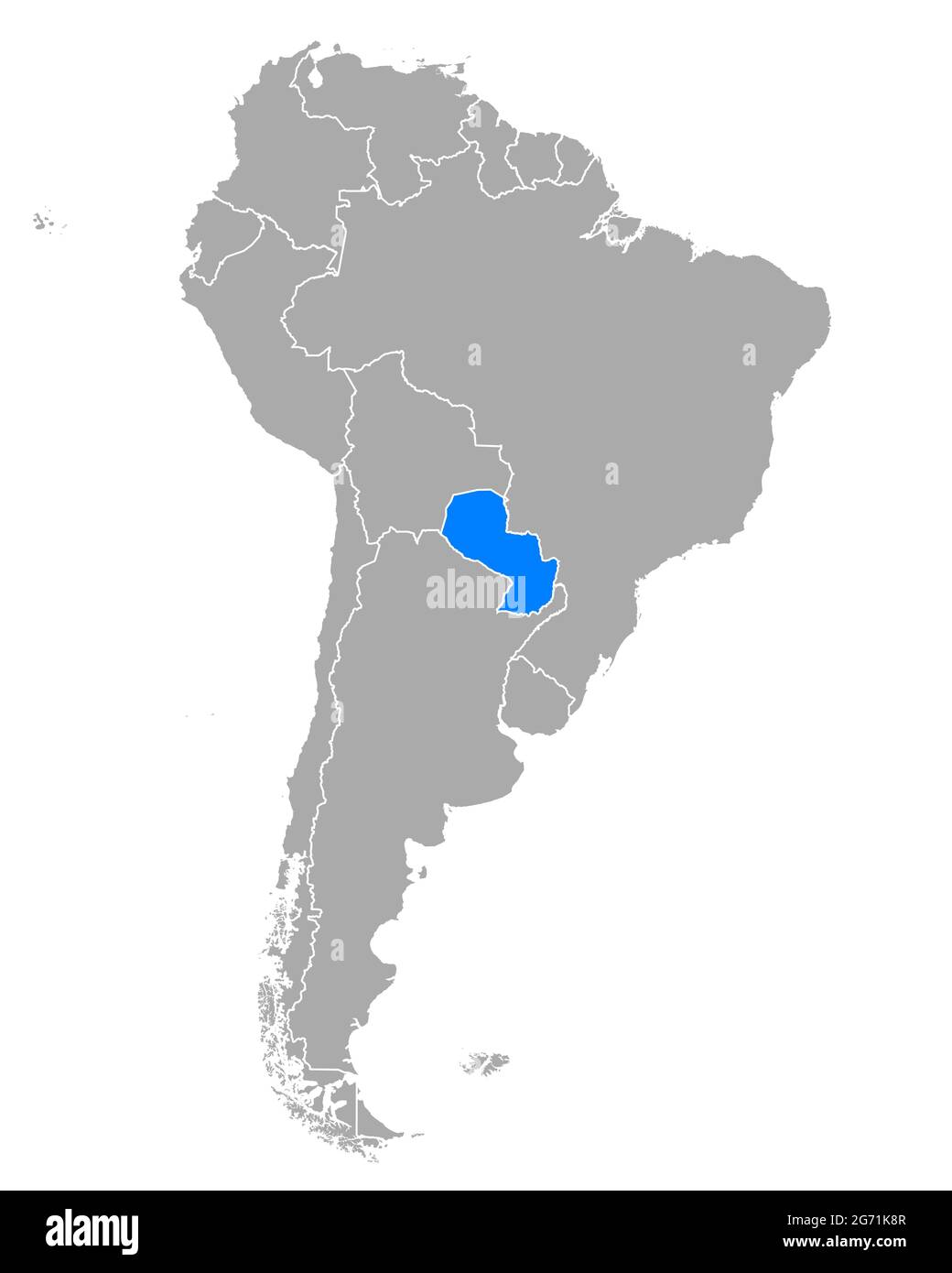 Map Of Paraguay In South America 2G71K8R 
