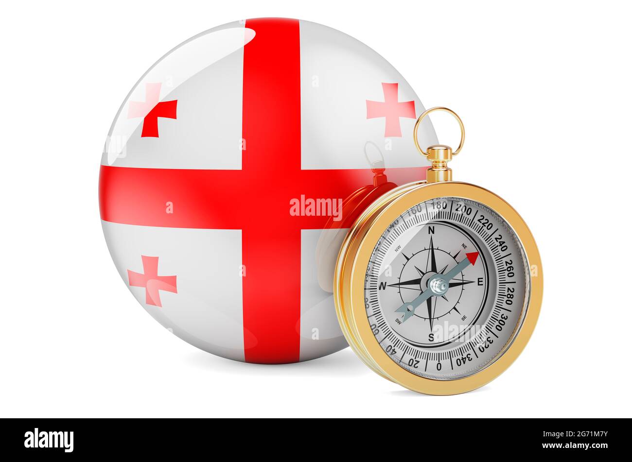 Compass with flag. Travel and tourism in concept. 3D rendering isolated on