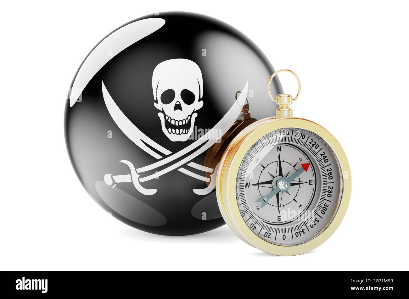 Compass with piracy flag, 3D rendering isolated on white background ...