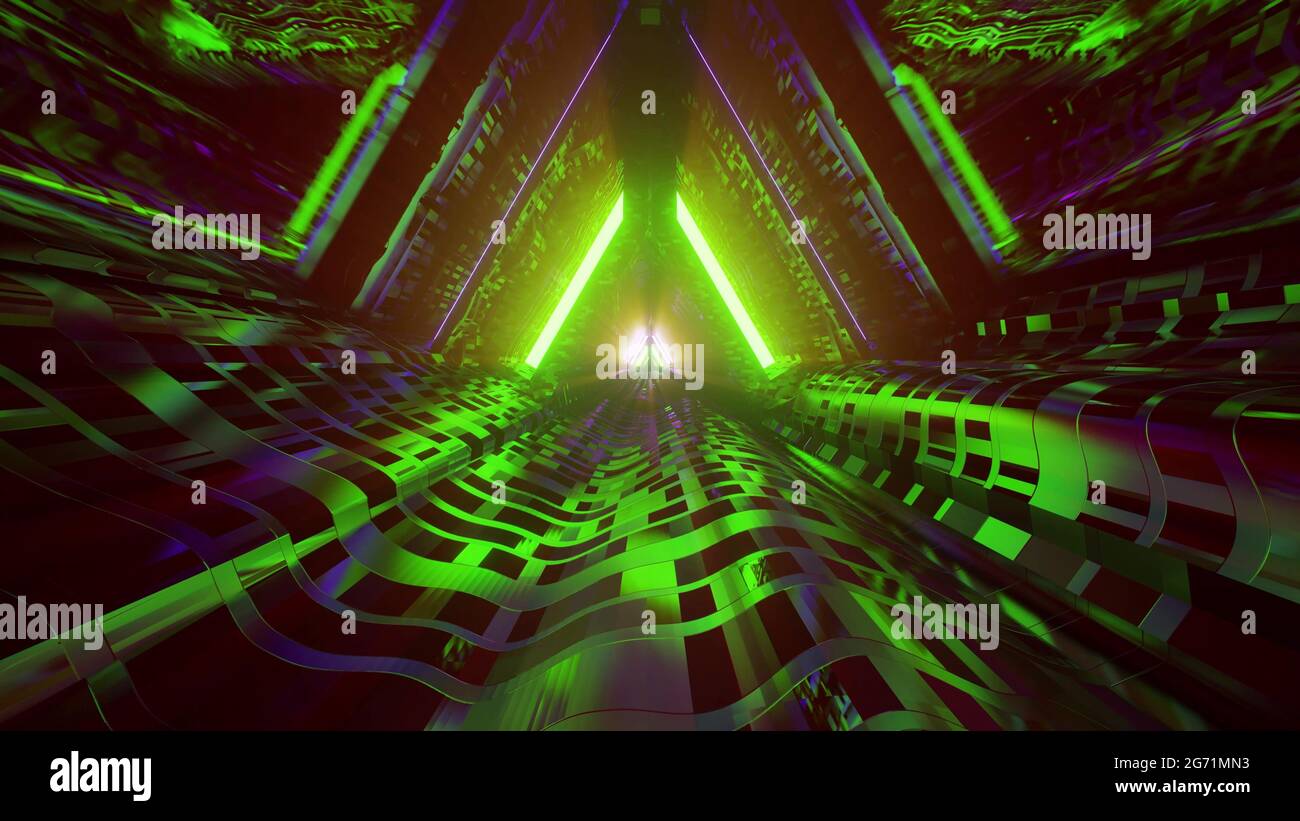 Sci fi geometric tunnel with neon design 4K UHD 3d illustration Stock ...