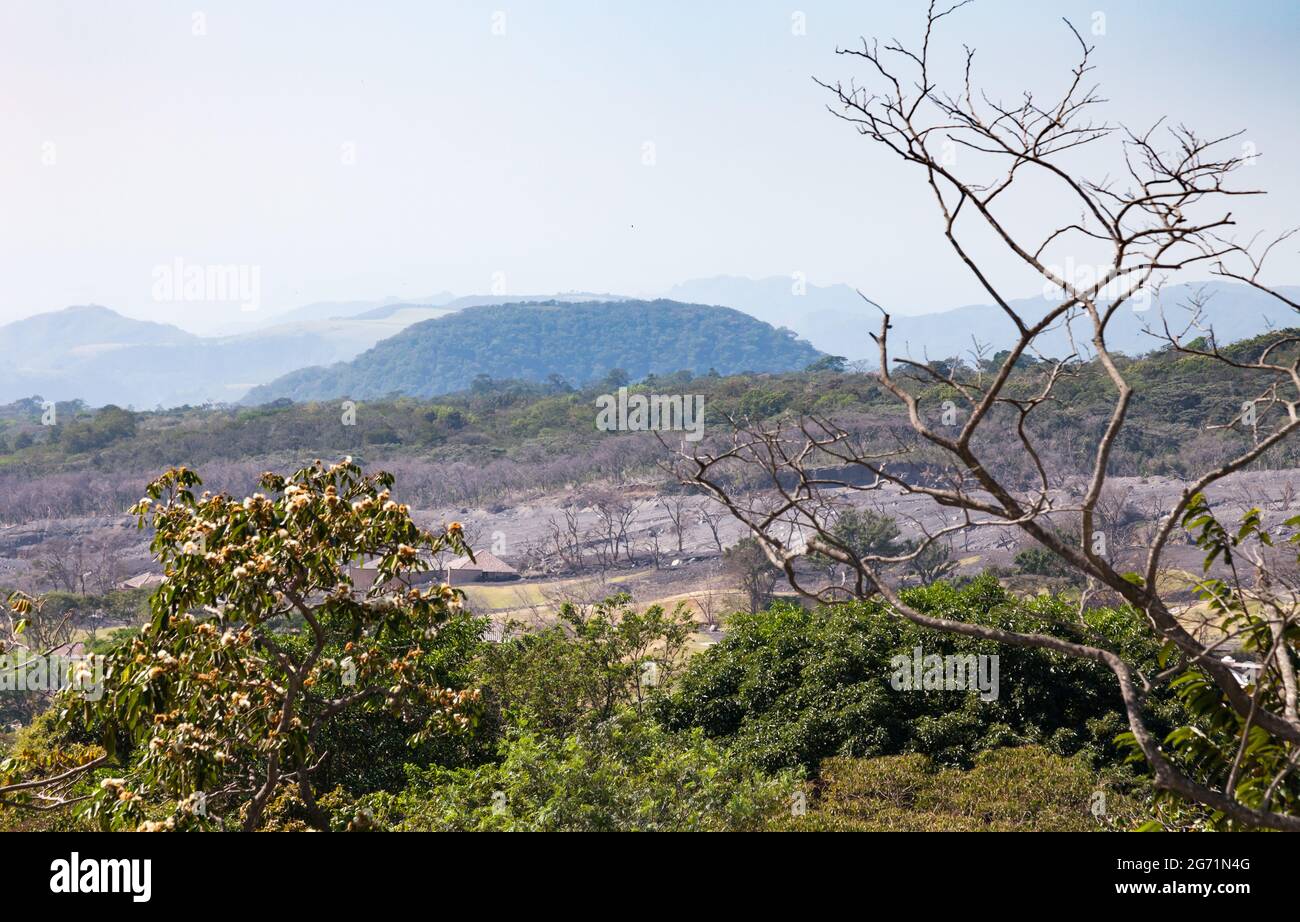 View across the Guatemalan countryside on the flanks of the Fuego volcano, in the aftermath of the devastating eruption of 3 June 2018 Stock Photo