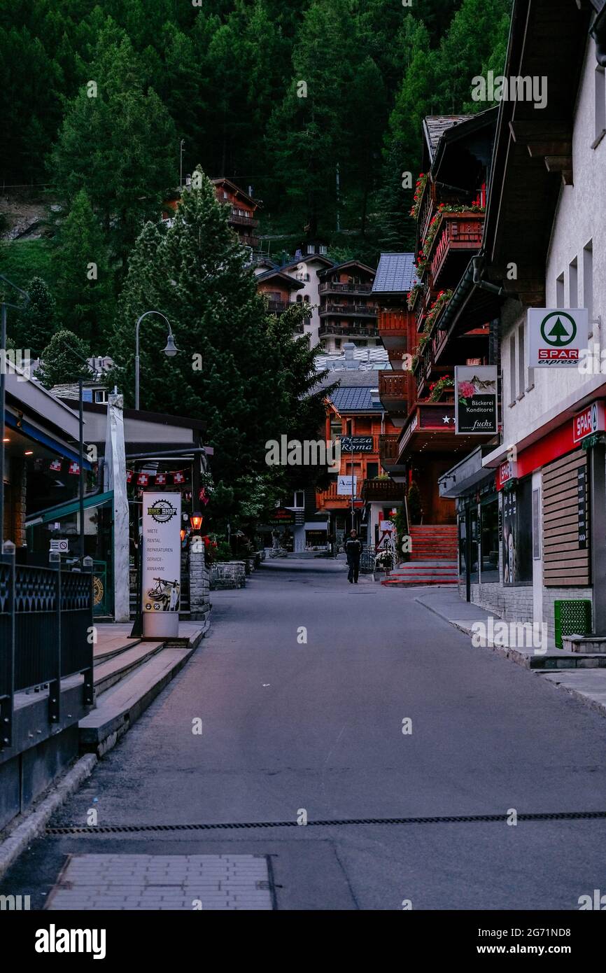 Beautiful Building in the Swiss Alps Moutains - Zermatt, Switzerland Stock Photo