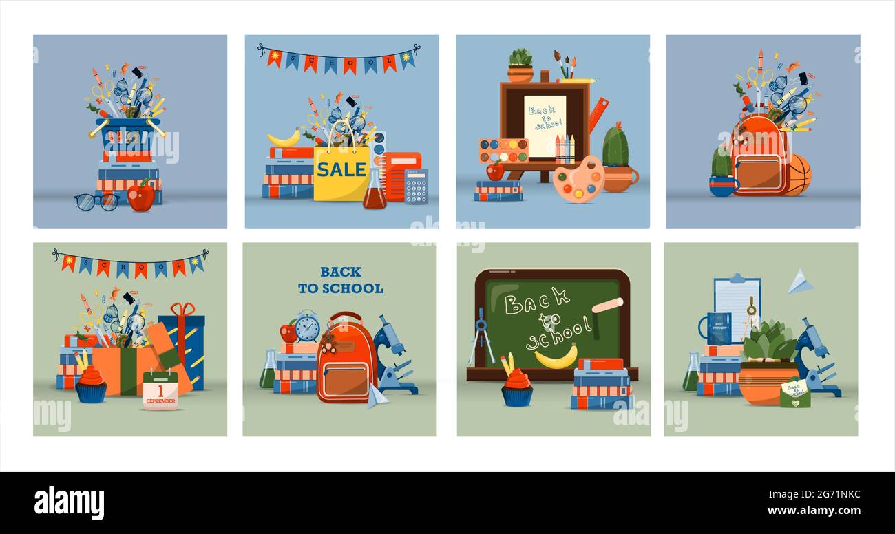 Back to school. Big vector set. Stationery for school, university and ...