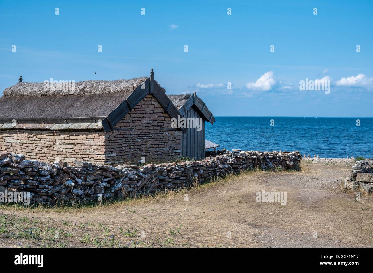 Characteristic landscape on the northwest coast of Swedish Baltic Sea island Öland. This tourist destination known as the island of sun and wind. Stock Photo