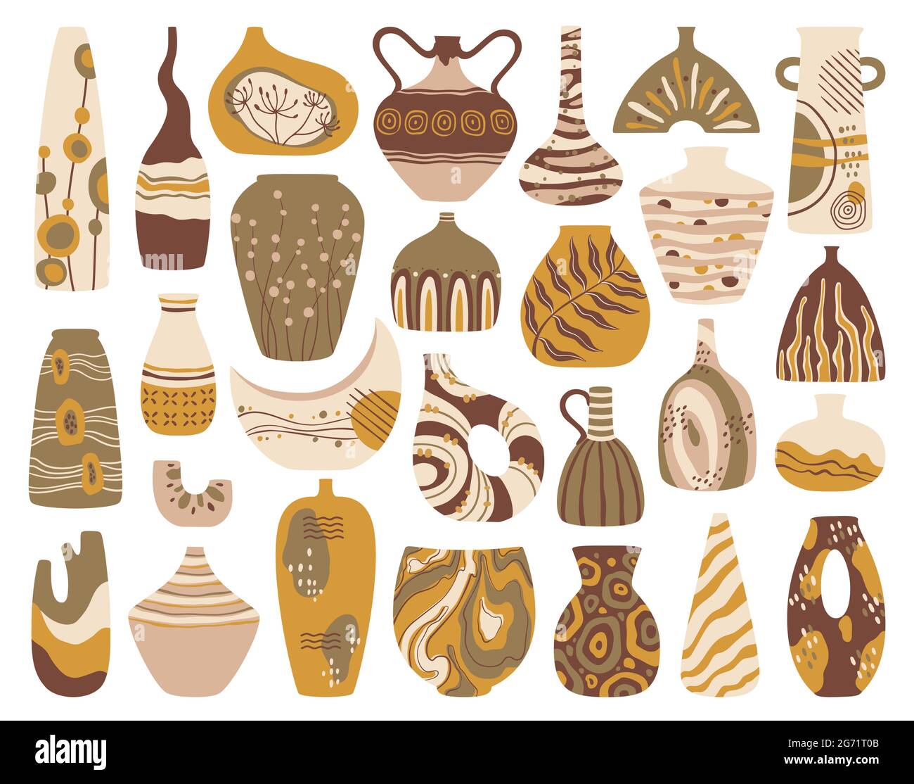 Ceramic vase. Modern handmade pottery with trendy abstract ornaments