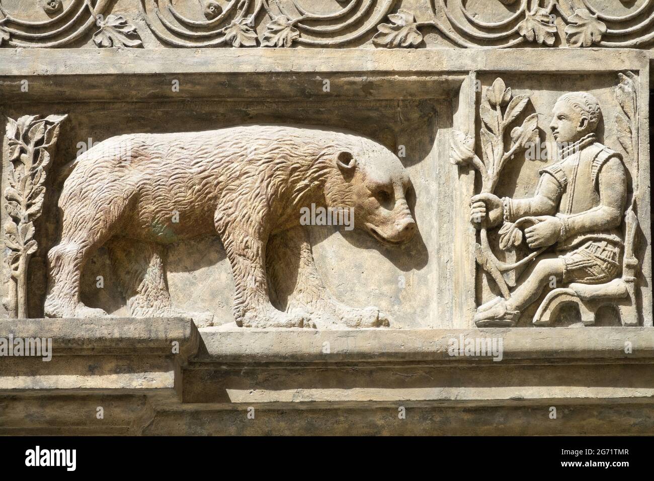 Renaissance portal of the House at the Two Golden Bears in Prague Old Town Czech Republic Stock Photo