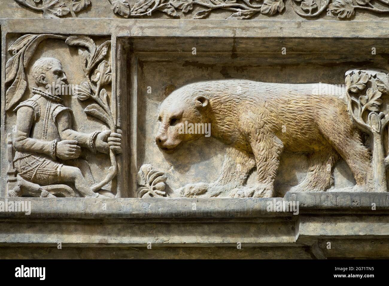 Renaissance portal of the House at the Two Golden Bears in Prague Old Town Czech Republic Stock Photo