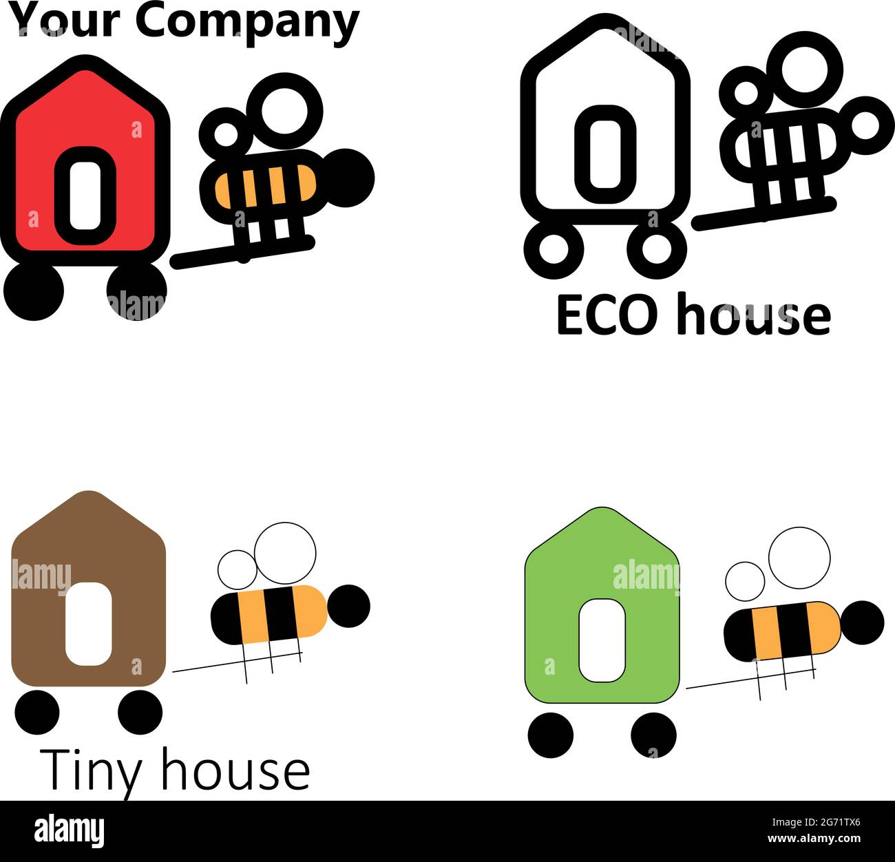 Tiny house company logo with bee. Small bee carries litte tiny eco