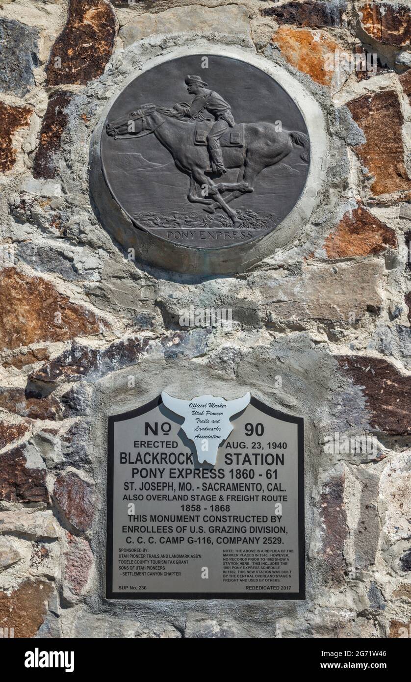 Commemorative plaque at monument at Black Rock Station, Pony Express