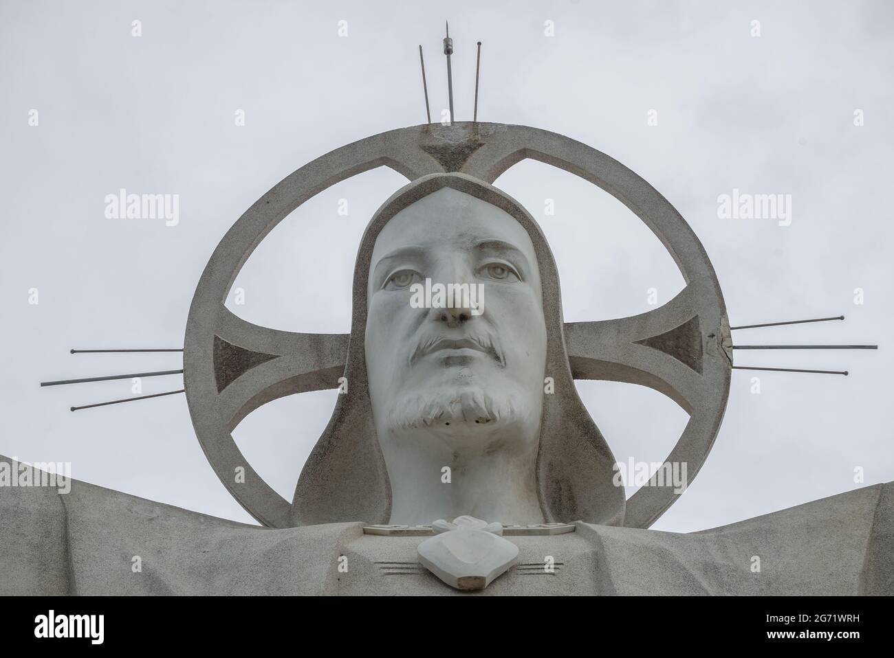 VUNG TAU, VIETNAM - DECEMBER 22, 2015: Head of 30-meter sculpture of Jesus Christ on Mount Nyo close-up Stock Photo