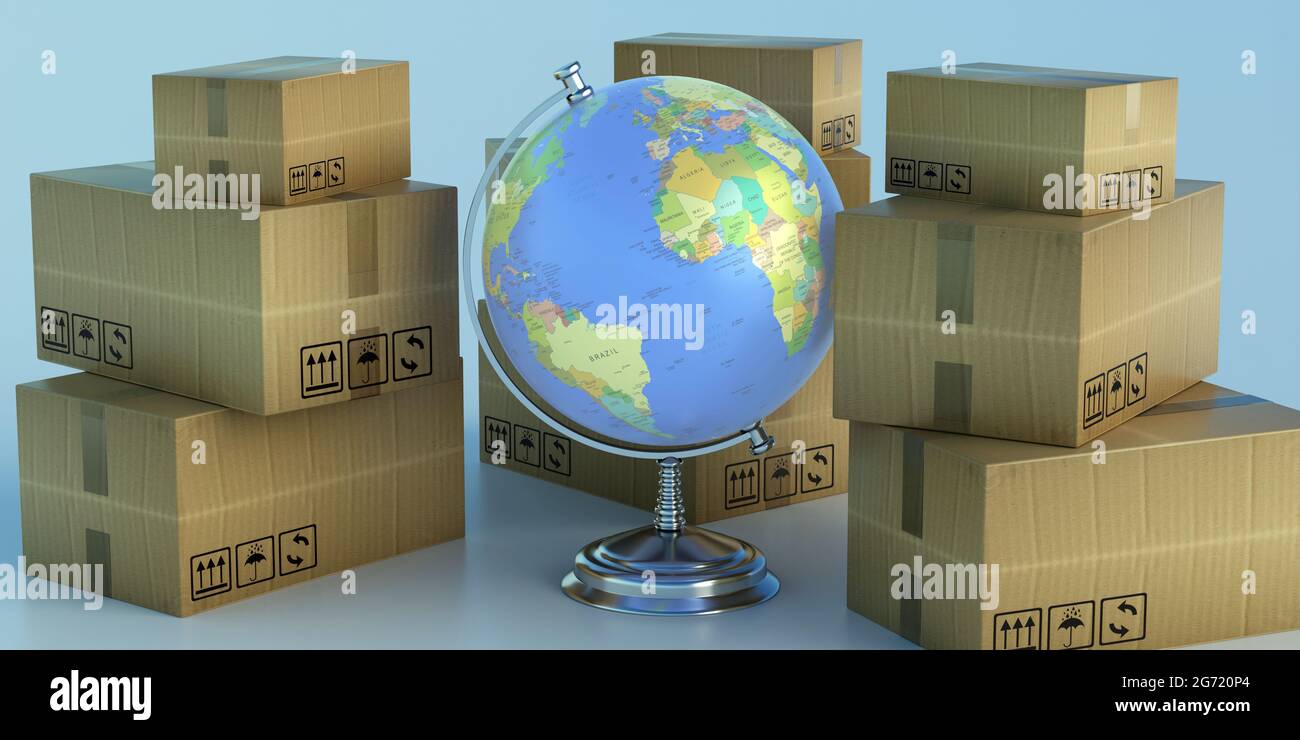 Globe School planet Earth and moving boxes. Moving global business ...