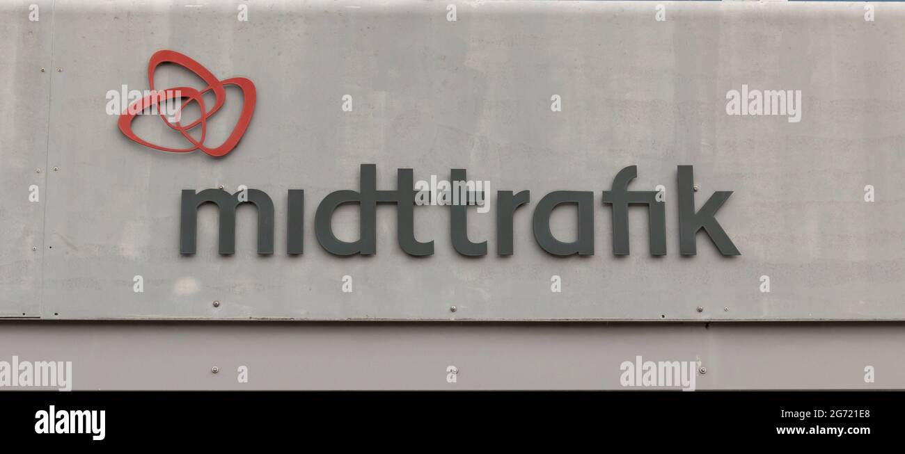 Randers, Denmark - 10 july 2021: The logo of Midttrafik Sign in Randers. Stock Photo