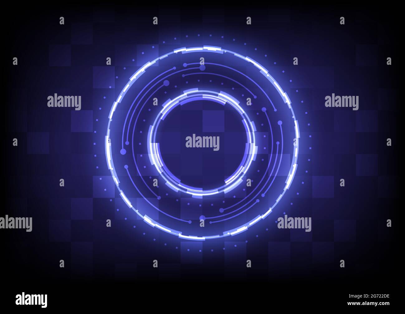 Abstract hologram hi-tech background. Virtual reality technology innovation. Head-up display interface. Futuristic Sci-Fi glowing HUD circle. Digital Stock Vector