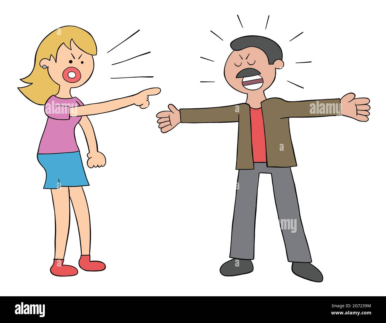 Cartoon wife and husband angry and arguing, vector illustration. Colored  and black outlines Stock Vector Image & Art - Alamy