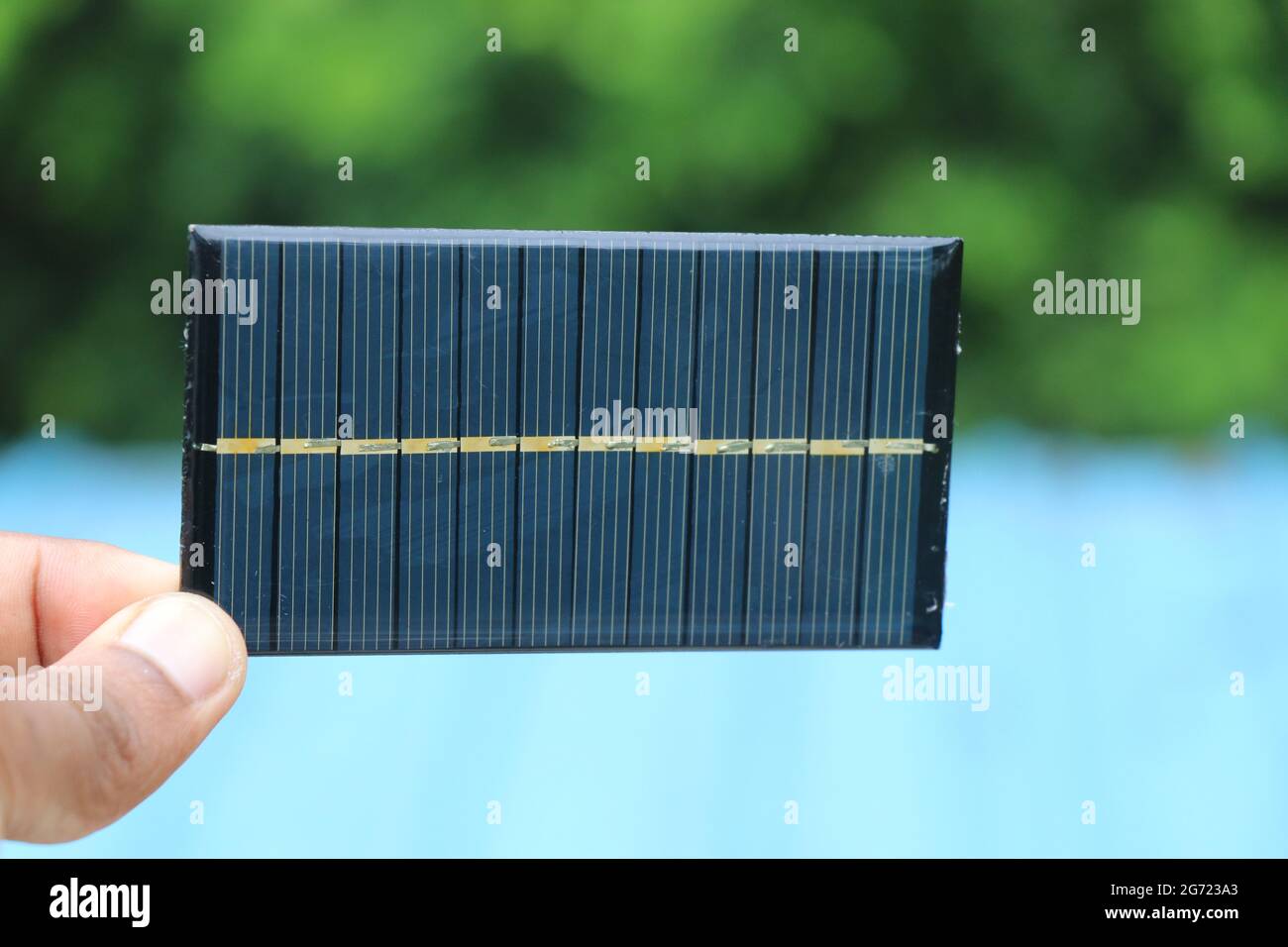Mini Solar Cell Which can be used for small solar lamps, Mini solar cars, Solar Mobile Battery chargers and many more applications Stock Photo