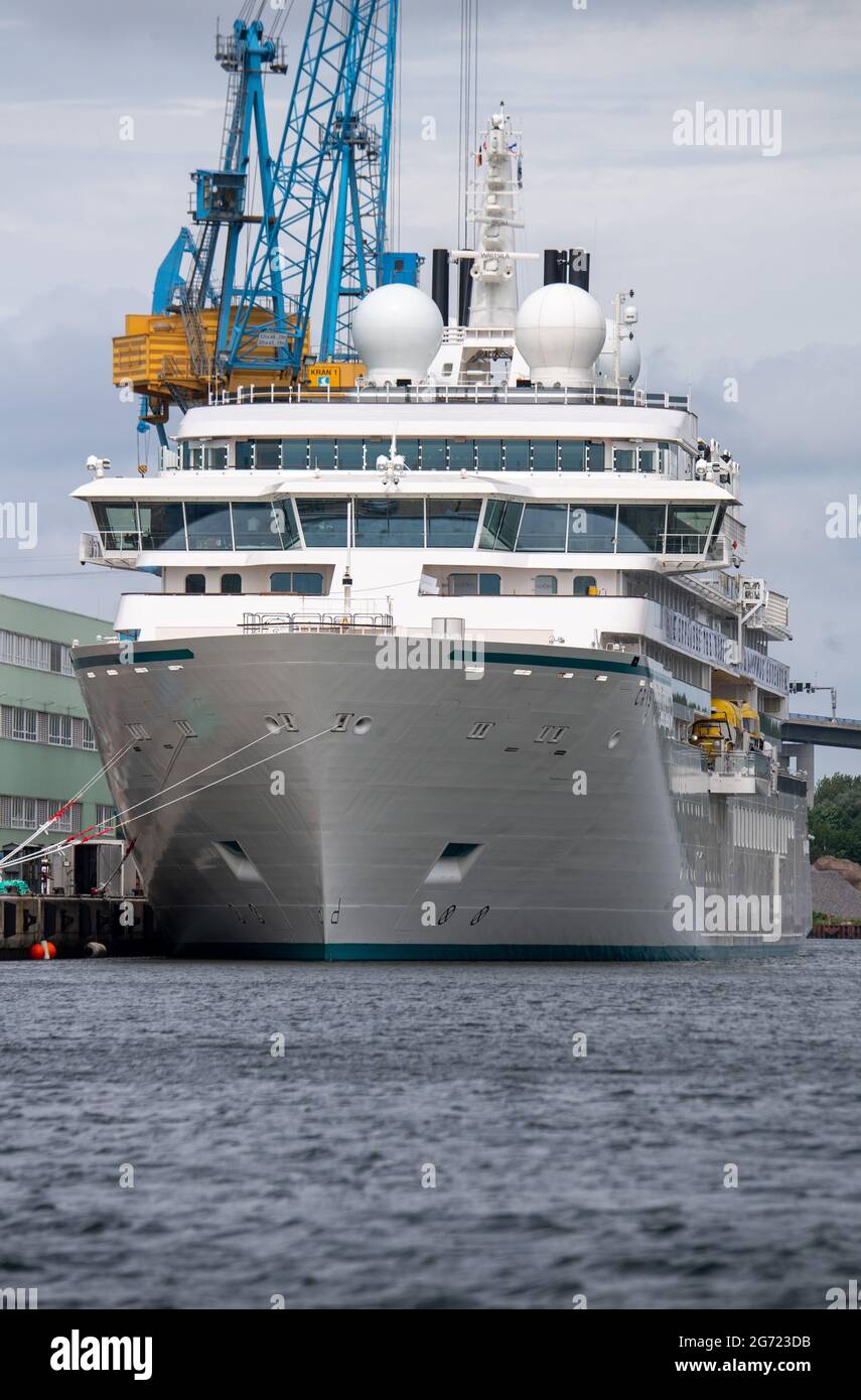 Stralsund Germany 10th July 2021 The Expedition Cruise Ship Crystal Endeavor Built In Stralsund Lies At The Shipyard S Fitting Out Quay The Crystal Endeavor Is The First New Ship Built After The Takeover