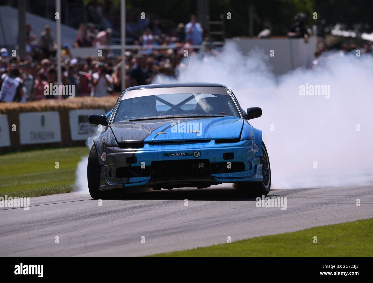 Goodwood House, Chichester, UK. 9th July, 2021. Goodwood Festival of Speed; Day Two; George Barclay in his Nissan Silvia S13 200SX performs in the Goodwood Driftkhana Credit: Action Plus Sports/Alamy Live News Stock Photo