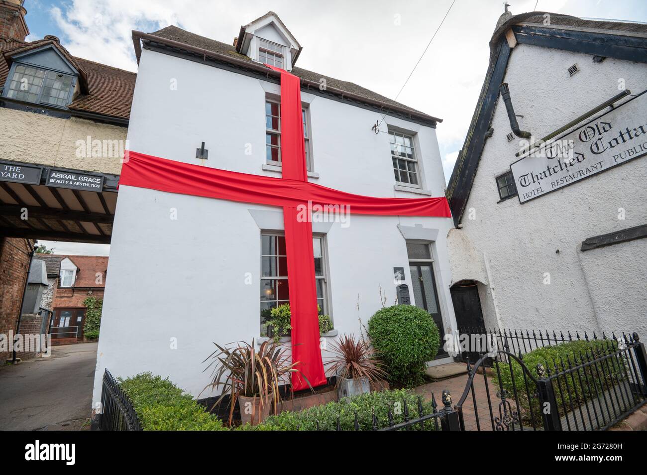 July 10th, 2021, a house in Dunchurch, Warwickshire dressed for the Euro 2020 final in a St George's cross. Stock Photo