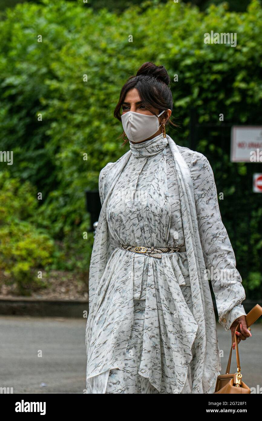 London, UK. 10 July 2021.  Indian actress Priyanka Chopra   arrives at the the All England Lawn Tennis Club for  the Ladies's singles final day at Wimbledon.  Credit amer ghazzal/Alamy Live News Stock Photo