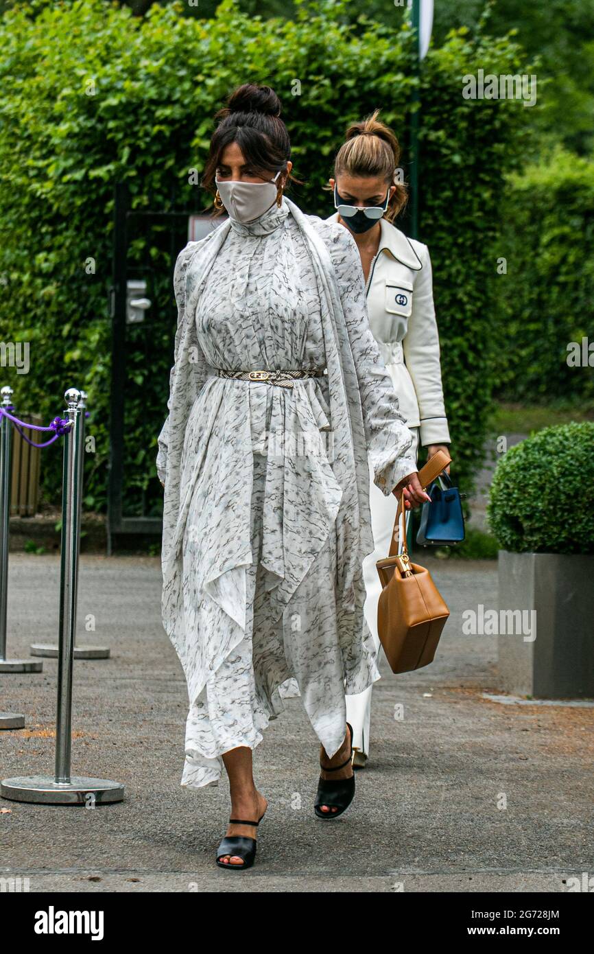 London, UK. 10 July 2021.  Indian actress Priyanka Chopra   arrives at the the All England Lawn Tennis Club for  the Ladies's singles final day at Wimbledon.  Credit amer ghazzal/Alamy Live News Stock Photo