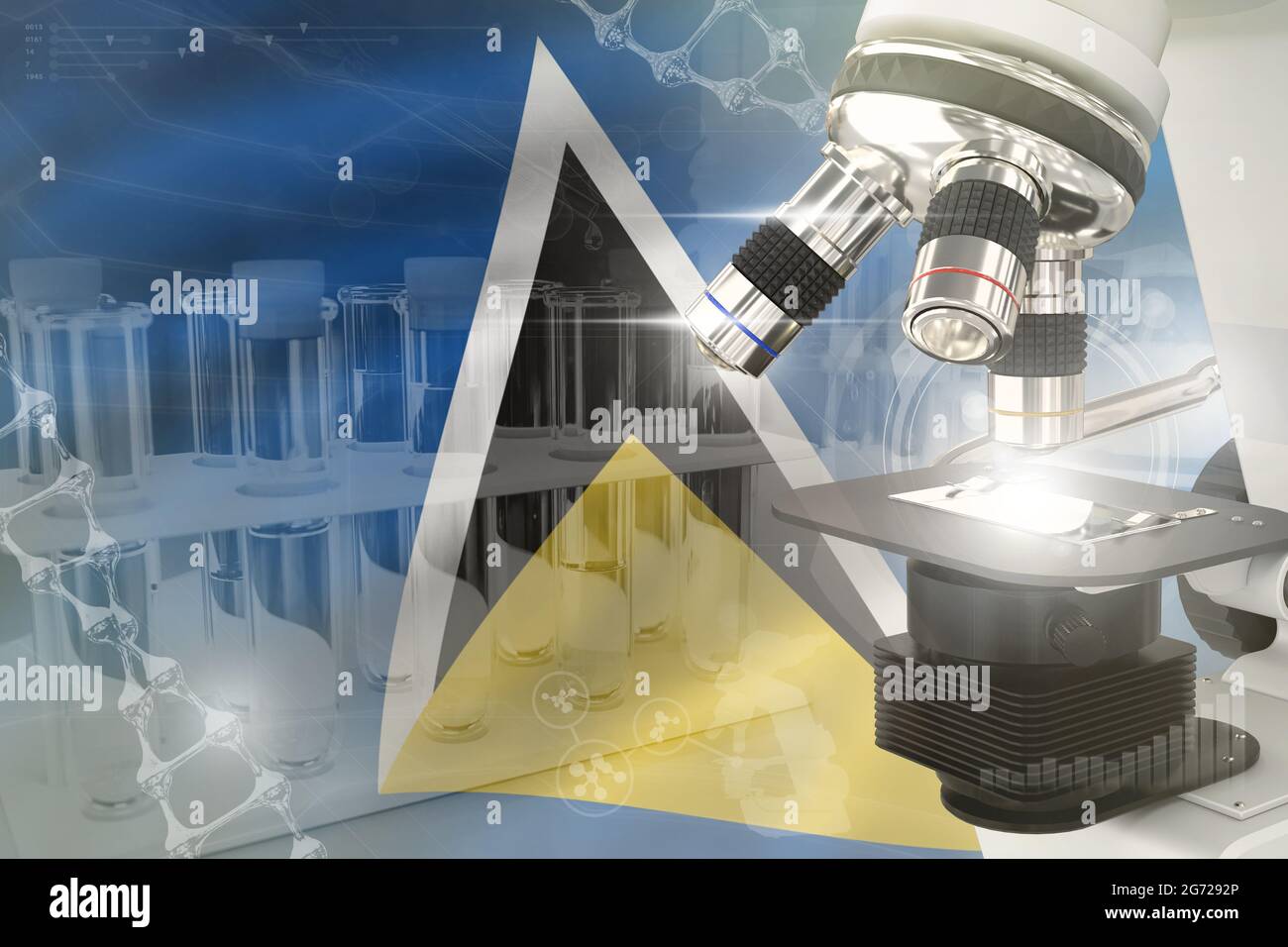Saint Lucia science development digital background - microscope on flag ...