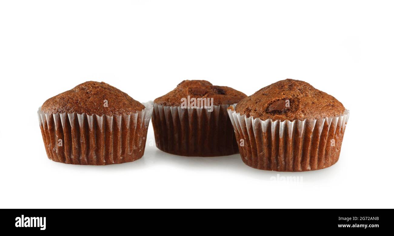 Chocolate cupcakes isolated on white background Stock Photo