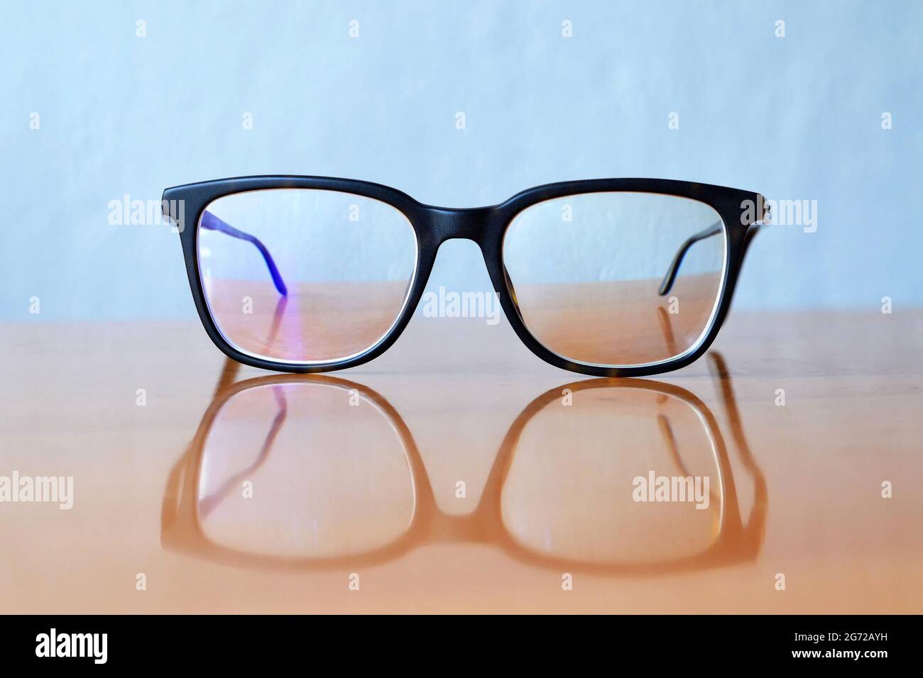 Black plastic high myopia eyeglasses Stock Photo