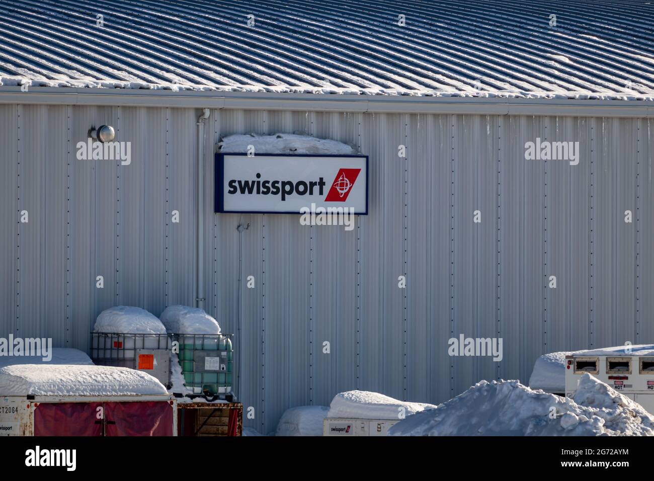 Quebec, Quebec, Canada - 02-13-2021: Swissport base in Quebec City. Stock Photo