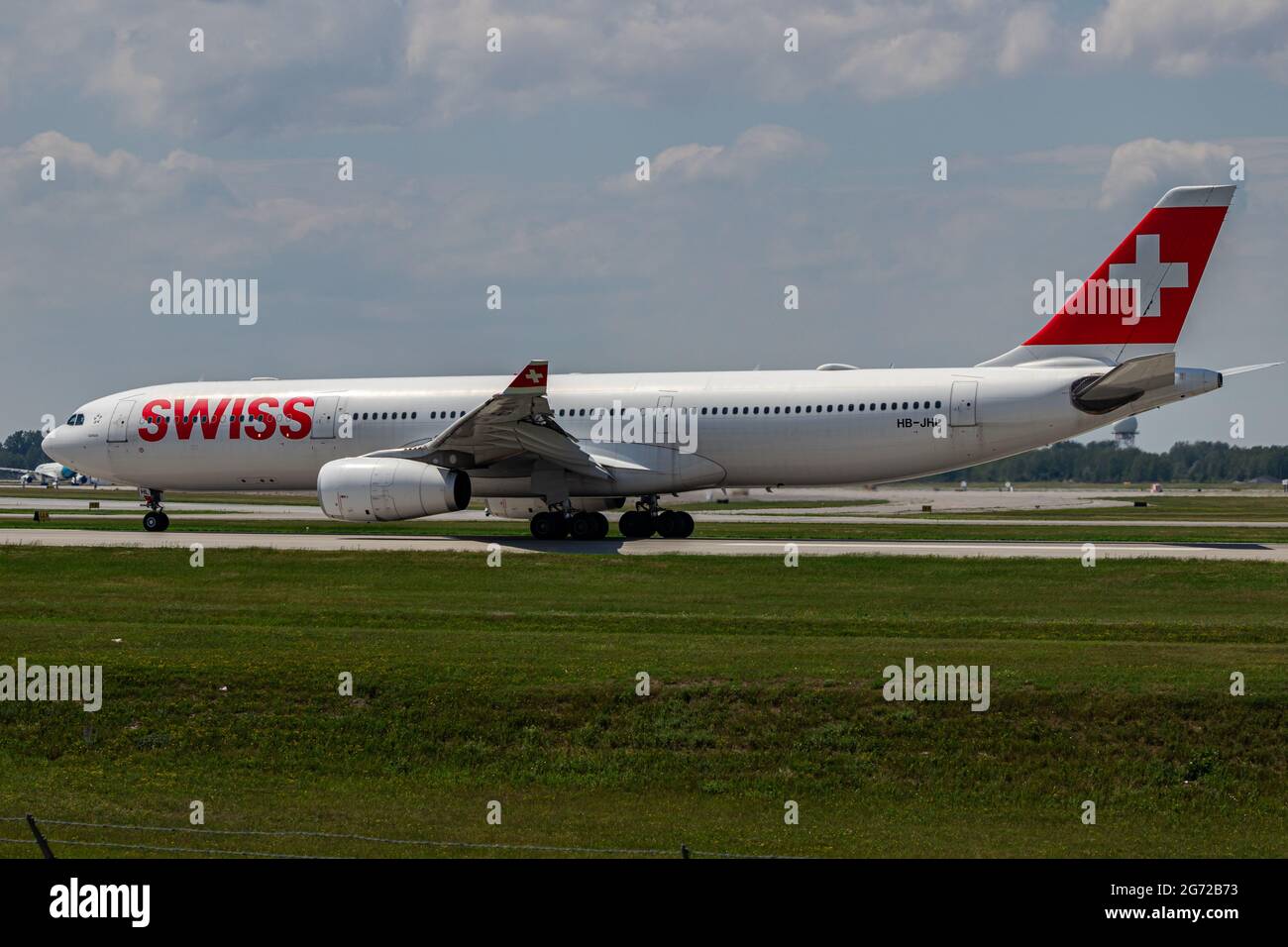 Montreal, Quebec, Canada - 06 27 2021: Swiss Airbus A330-300 landing in Montreal. Stock Photo