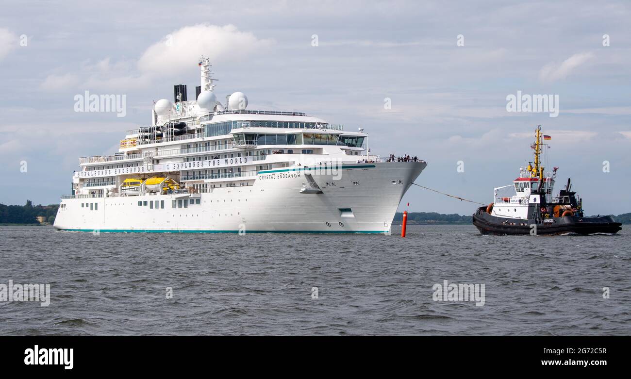 Stralsund Germany 10th July 2021 The Expedition Cruise Ship Crystal Endeavor Built In Stralsund Sails From The Shipyard S Fitting Out Quay On Its Maiden Voyage The Crystal Endeavor Is The First New Ship