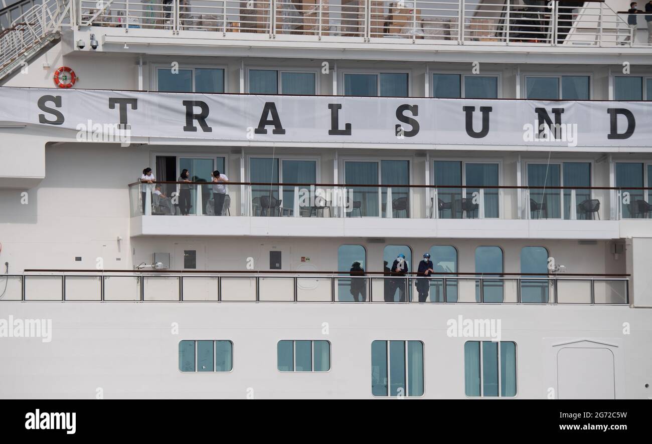 Stralsund Germany 10th July 2021 The Expedition Cruise Ship Crystal Endeavor Built In Stralsund Sails From The Shipyard S Fitting Out Quay On Its Maiden Voyage The Crystal Endeavor Is The First New Ship
